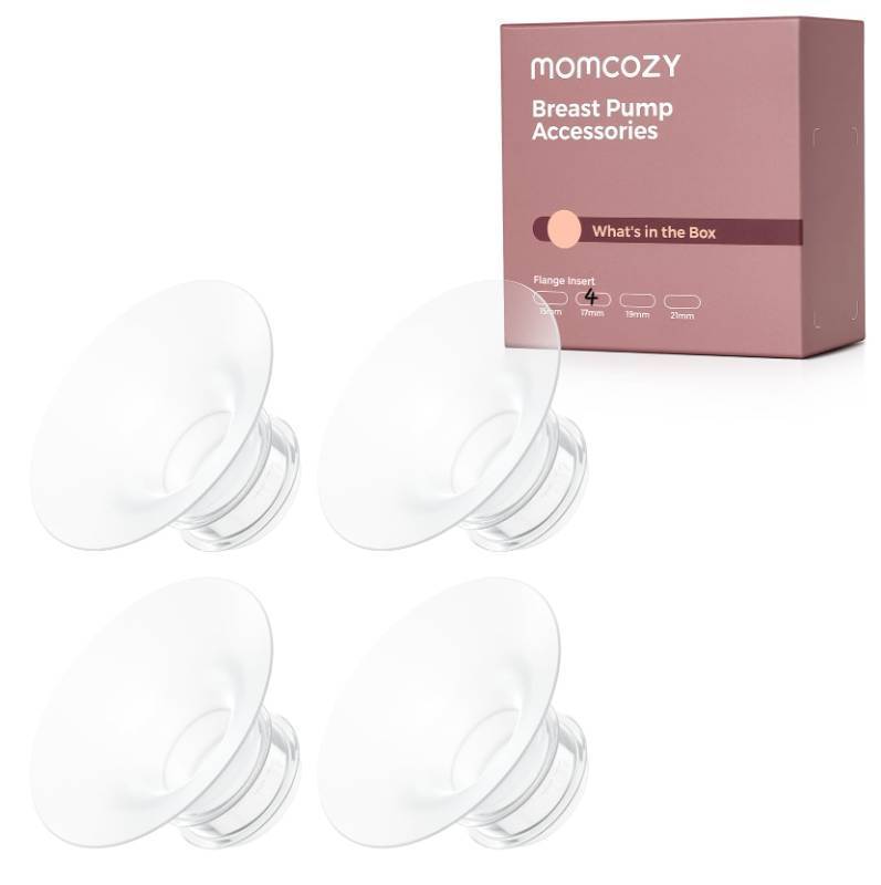 lot 38442 image: Momcozy M5 M6 M9 Original Replacement Accessories, Food-Grade Silicone & BPA Free, Original Breastfeeding Parts, Inserts 17mm, 4 Pack - Retail $15