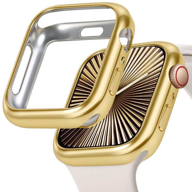 lot 38446 image: 38mm Soft Flexible TPU Case Compatible for Apple Watch Series 321 Touchable Screen Lightweight Anti-Scratch All-Around Protector Thin Guard Shockproof Cover Shiny Bumper for iWatch, Gold - Retail $10