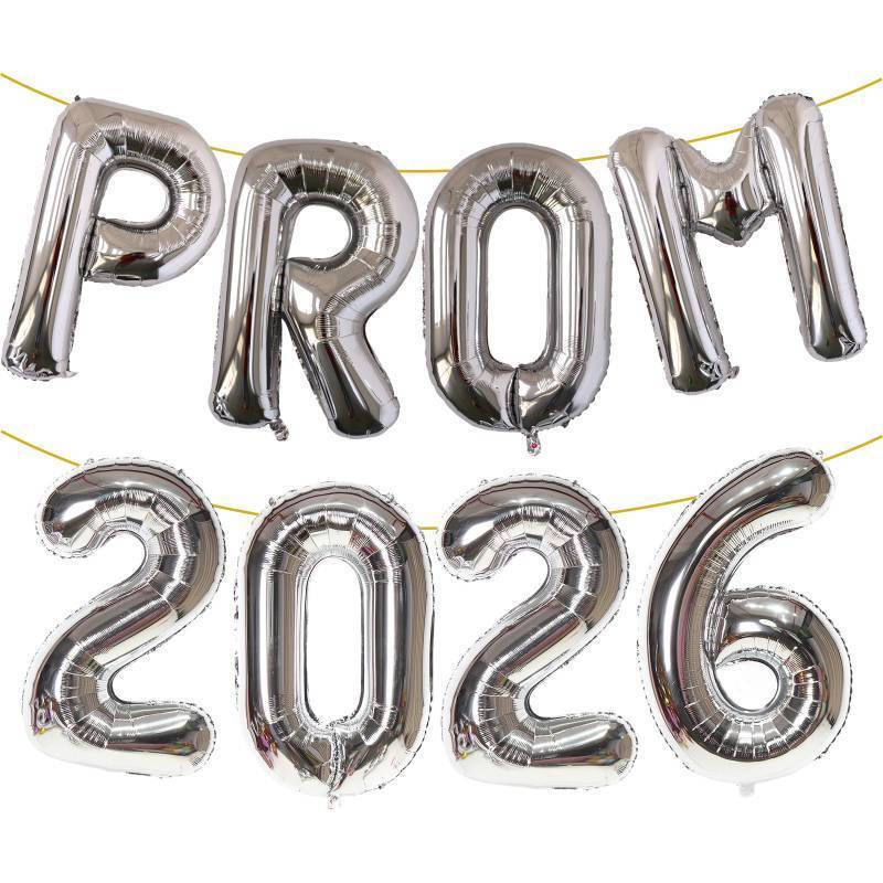 lot 38458 image: KALOR Silver Prom 2026 Banner Balloons, 32 Inch Mylar Foil letter Graduation Balloons Grad Decoration for Graduation Party Decorations - Retail $9