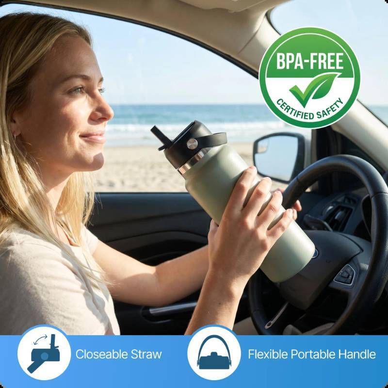lot 38470 image: Straw Lid for Hydroflask, Lids with Straw for Hydroflask 12 16 18 20 32 40 64oz Wide Mouth Water Bottles, Replacement Cap for Hydro Flask (Black) - Retail $10