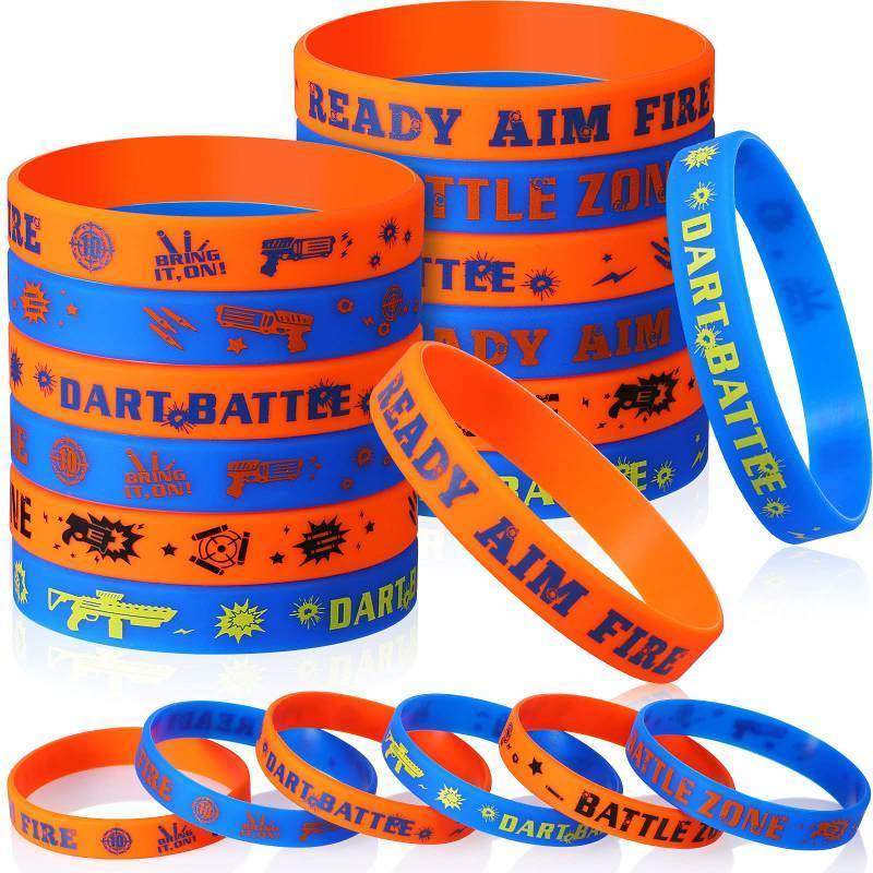 lot 38616 image: 36 pcs Dart Battle Party Favor Dart Gun Themed Birthday Silicone Rubber Bracelet Wristbands Wars Gun Birthday Party Favor - Retail $9
