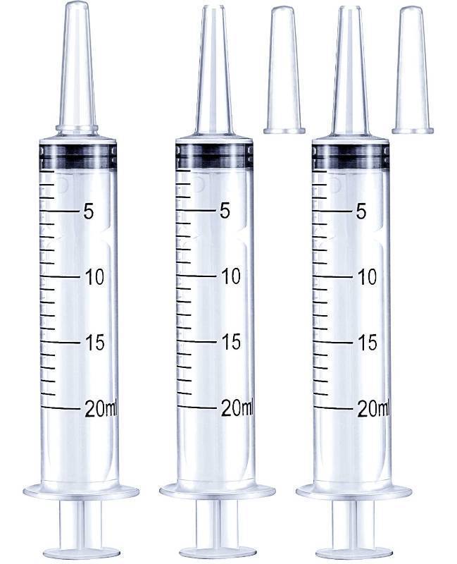 lot 73097 image: 20ml Syringe for Liquid, Oral, Scientific Labs, Measurement, Dispensing, with Cap- 3 Pack 20ml Syringes - Retail $5