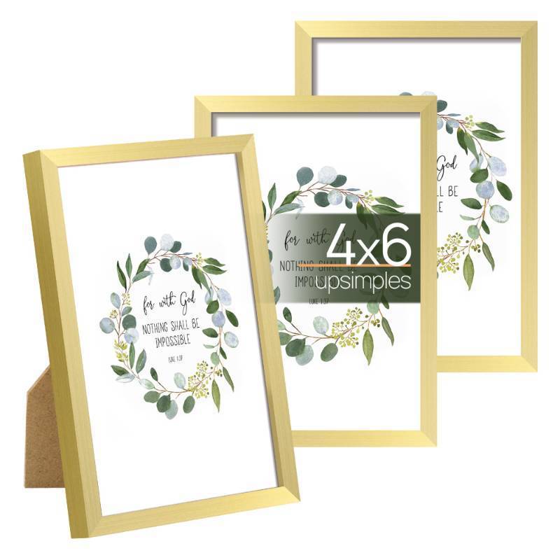 lot 73134 image: 4x6 Picture Frame Set of 3, Made of High Definition Glass for 4 x 6 Gold Frames, Wall and Tabletop Display Thin Border Photo Frame for Home D�cor - Retail $12