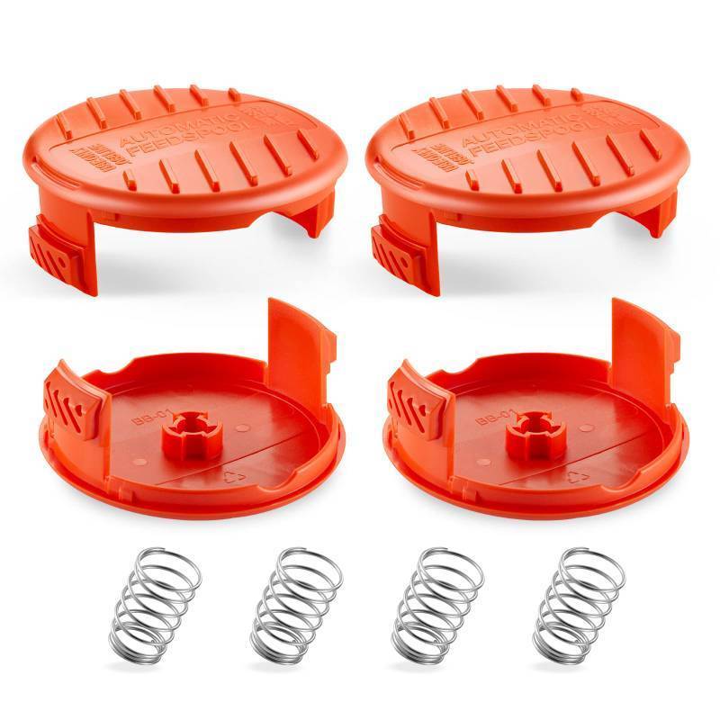 lot 73137 image: Trimmer Line Cap and Spring for BLACKDECKER,Trimmer Replacement Spool Cap Covers Compatible for BlackDecker AFS Trimmer (RC100P),Black and Decker Weed Eater Parts,4 Pack (4 Spool Cap4 Spring) - Retail $9