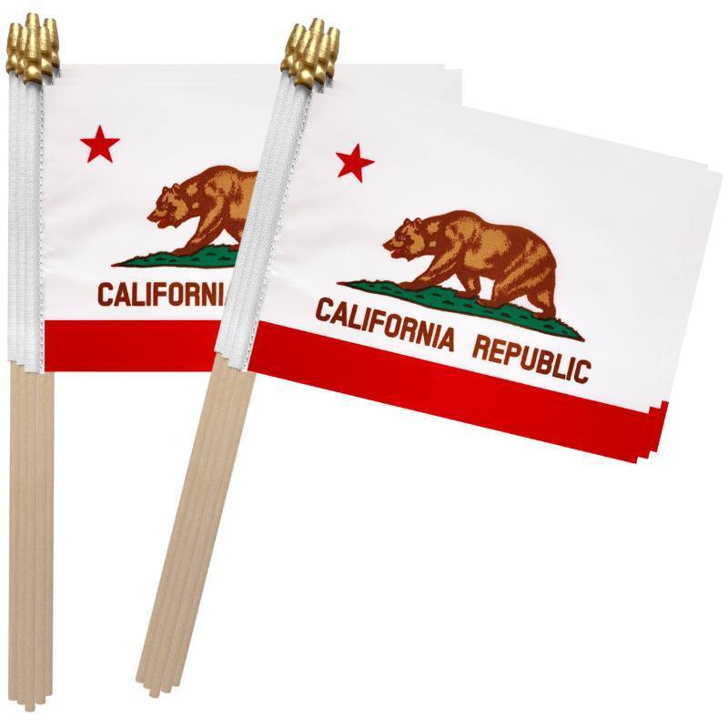 lot 73234 image: California State Stick Flag Small Mini CA Republic Hand Held Flags,5x8 Inch,11Pack - Retail $9