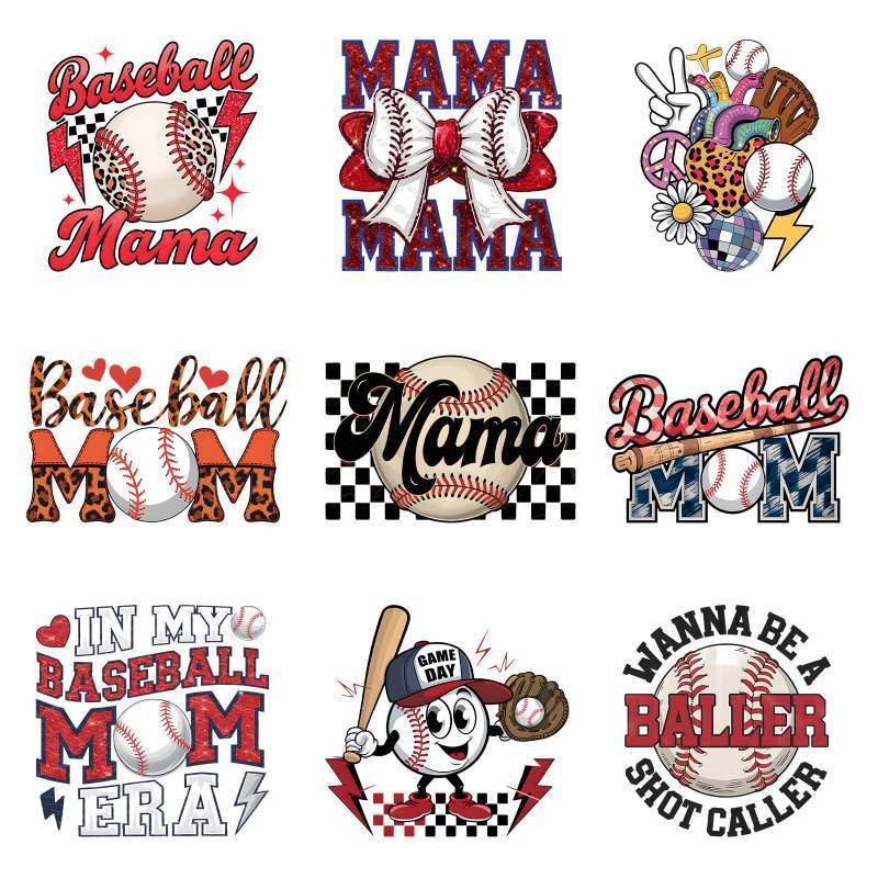 lot 28272 image: 10Pcs Baseball Mom Iron on Decals for Clothing DIY Heat Transfer Vinyl Stickers for T-Shirt Jeans Pillow Cover Craft Appliques Decor - Retail $14