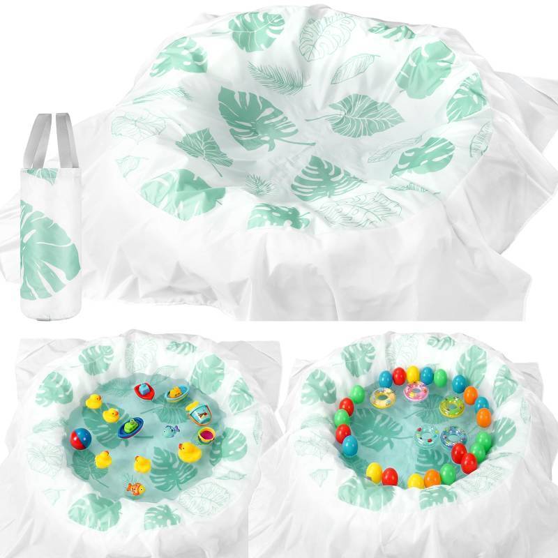 lot 28349 image: Beach Pool 6.56 x 6.56 Feet Waterproof Pool and Beach Blanket Portable Water Game Flexible Paddling Game for Outdoor (Green,Plant) - Retail $25