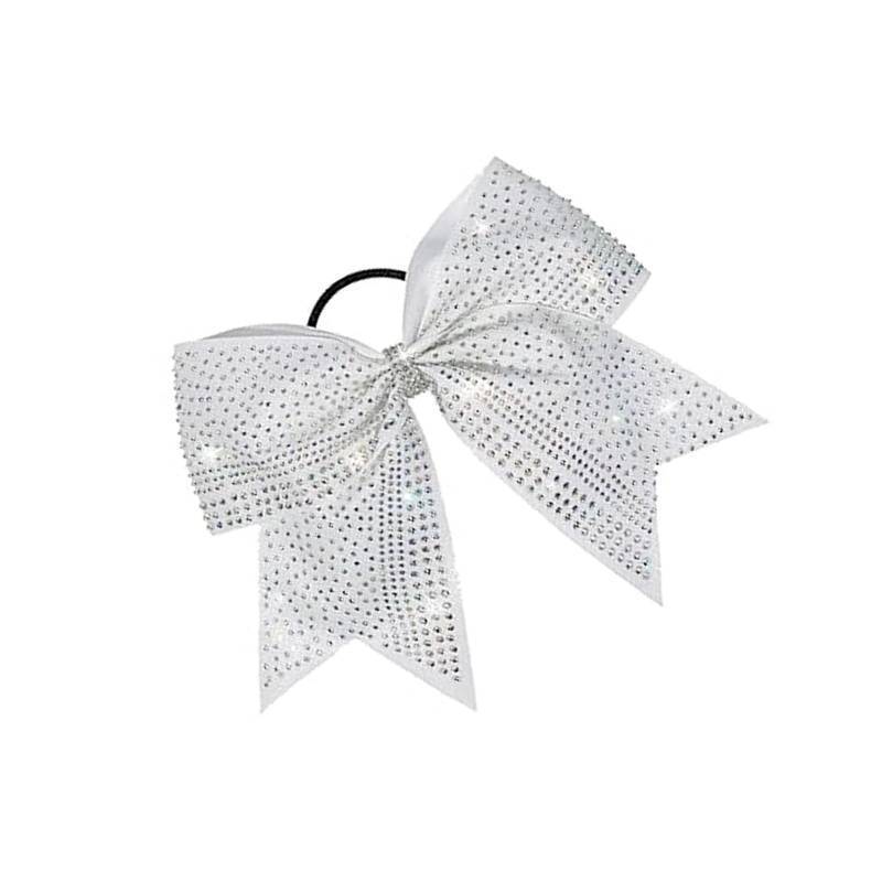lot 28411 image: 1 PCS 8 Large Glitter Cheer Bows Rhinestones White Hair Accessories Shimmering Elastic Band for Athletes College Sports Teams Specific Gifts Sparkling Ponytail Holder - Retail $7