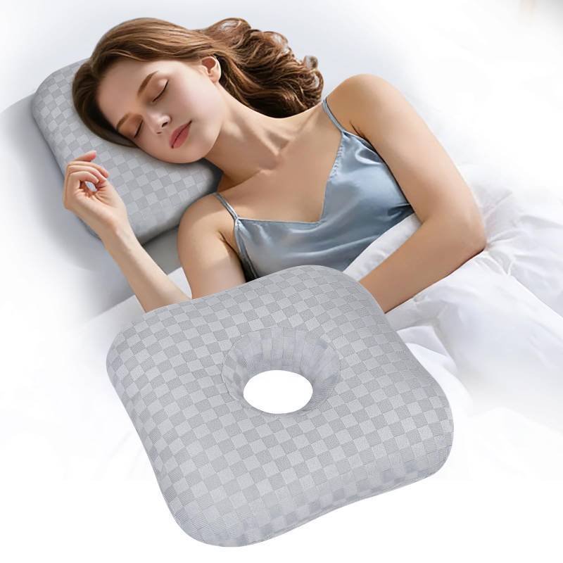 lot 28413 image: Ear Piercing Pillow with Comfort Hole for Side Sleepers,Relief from Ear Pain and Pressure After Piercing or Surgery,Soft Contour Sleeping Pillow (Gray) - Retail $44