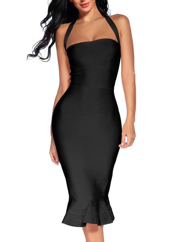lot 28416 image: Womens Bandage Dress Sexy Halter Fishtail Bodycon Holiday Party Club Wedding Guest Dress (XS, Black) - Retail $73