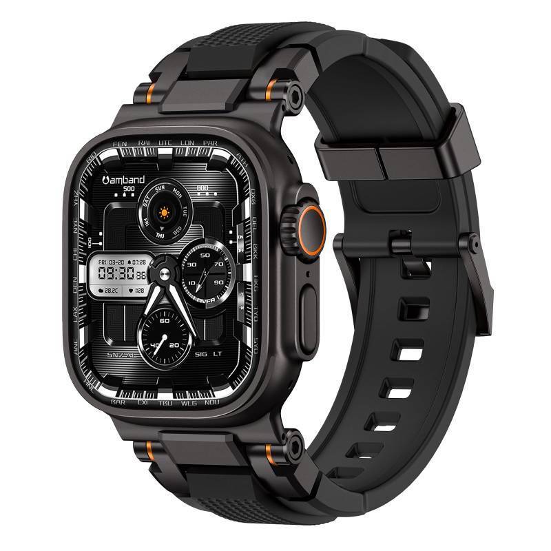 lot 28440 image: Compatible with Apple Watch Ultra 321 49mm, M1 Sport Series Rugged Durable Strap with Metal Connector to Match Ultras Titanium Case for iWatch 49mm Men Matte Black - Retail $28
