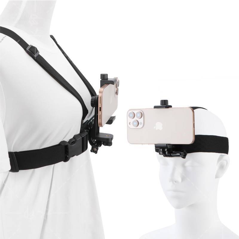lot 28459 image: Mobile Phone Chest Strap Harness Mount Head Strap Holder Kit for POVVLOG,Cell Phone Clip Compatible with iPhone,Samsung,GoPro Hero 9, 8,7, 6, 5, 4, 3,2, 1,AKASO,DJI Osmo,and Action Cameras - Retail $10