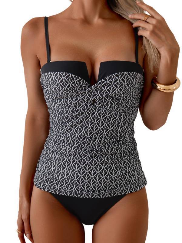 lot 17795 image: Womens Tankini Push Up Wrap Front Swimsuit Two Piece Tummy Control Slimming Bathing Suit with High Waisted Bottom XL - Retail $39