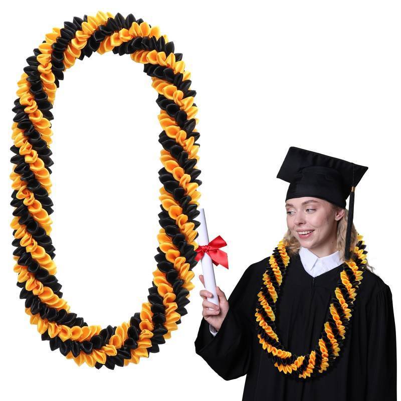 lot 17840 image: 43 2026 Graduation Lei Double Braided Strands Ribbon Lei Necklace Hawaiian Flower Garland for Class of 2026 Graduation Party Supplies - Retail $26
