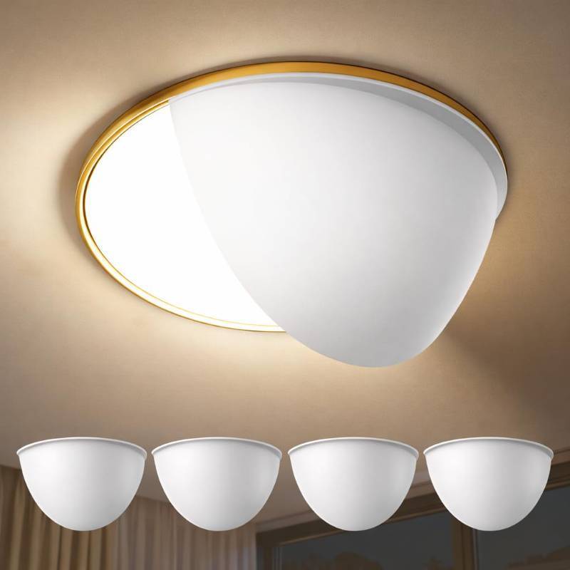 lot 17861 image: 4 Pack Recessed Light Covers, 4 Stick-On Light Diffusers, 40% Translucent Half Shade, Anti-Yellow Cream White, Easy Installation with Strong Double-Sided Adhesive - Retail $20