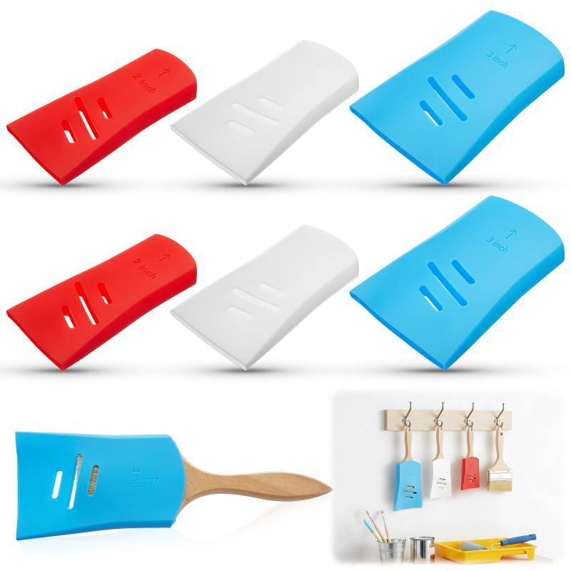 lot 17889 image: 6 Pcs Paint Brush Cover Silicone for 2inch 2.5inch 3inch Paint Brush Case Storage Protects Bristles Keeps Shape for Storage and Organizer Blue White Red - Retail $24