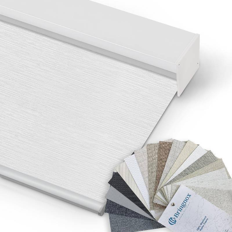 lot 17952 image: Motorized Blinds with Remote, 100% Blackout Fabric Sample - Retail $3
