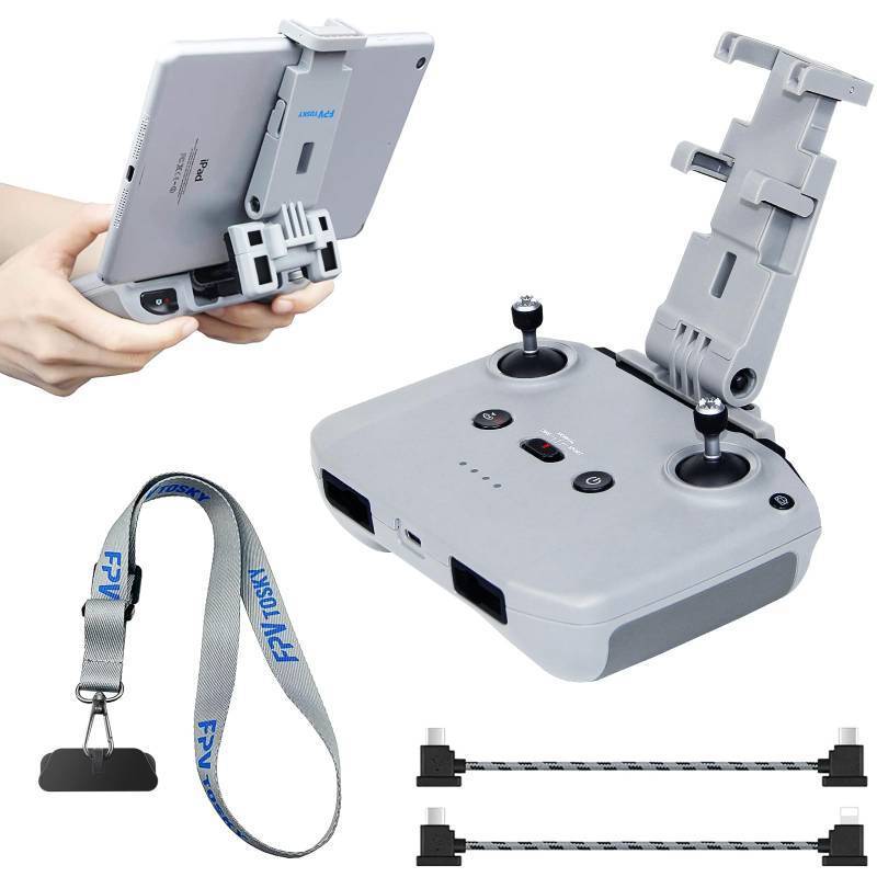 lot 17956 image: No Disassembly Tablet Holder for DJI Lito 1 X1FlipNeoMini 4K Air 3 Mini 54 3 Pro, 7-12 Inch Foldable iPad Mount Holder Pack of Lanyard and 2 Cables, Fits DJI RC-N1N2N3 Accessories - Retail $21