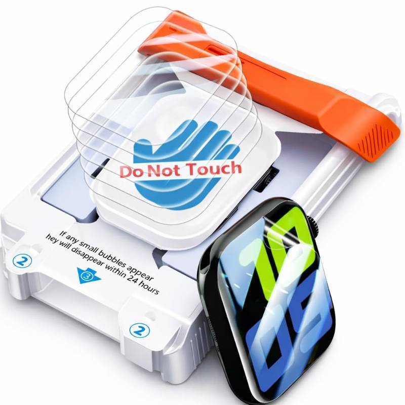lot 18022 image: 4Pack Screen Protector for Apple Watch Series 11  10 42mm Auto Alignment Box, Bubble Free Easy Install, Edge to Edge Coverage, Touch Sensitive, Anti Scratch Flexible Soft Film for Beginners - Retail $16