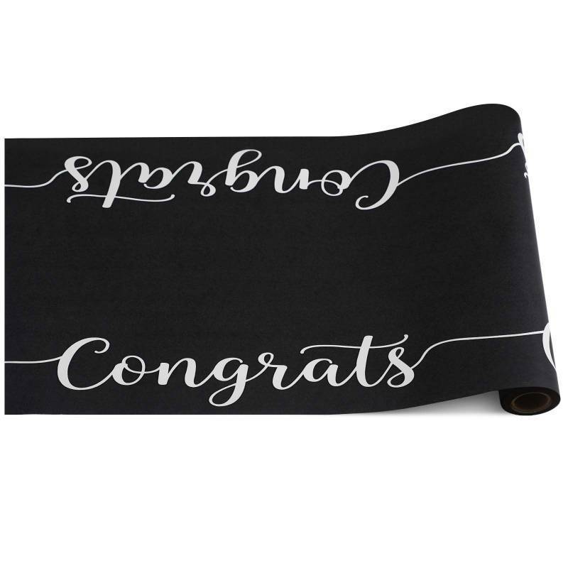lot 18024 image: Congrats Graduation Paper Table Runner Roll 25 Long x 16 Wide Black and White Table Runner Disposable for 2026 Graduation Party Birthday Weddings Carnival Kitchen Dining Tabletop Decoration - Retail $22