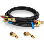 1/4 A2L Ball Valve Refrigerant Hose Set - 6FT Heavy Duty HVAC Hoses - 45° & 180° Left-Hand Adapters + Triple Crimp - Tri-Color Coded for R-1234yf R-32 R-454B R-410A R-134A (3 Pcs) - Retail: $94