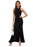 Black Formal Dresses Gowns Halter Neck Split Wrap Ruffle Mermaid Cocktail Dress Wedding Guest Dresses Black M - Retail: $60