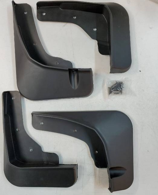 lot 56992 image: Black Plastic Car Mud Flaps Set with Hardware. SIZE UNKNOWN - Retail $25