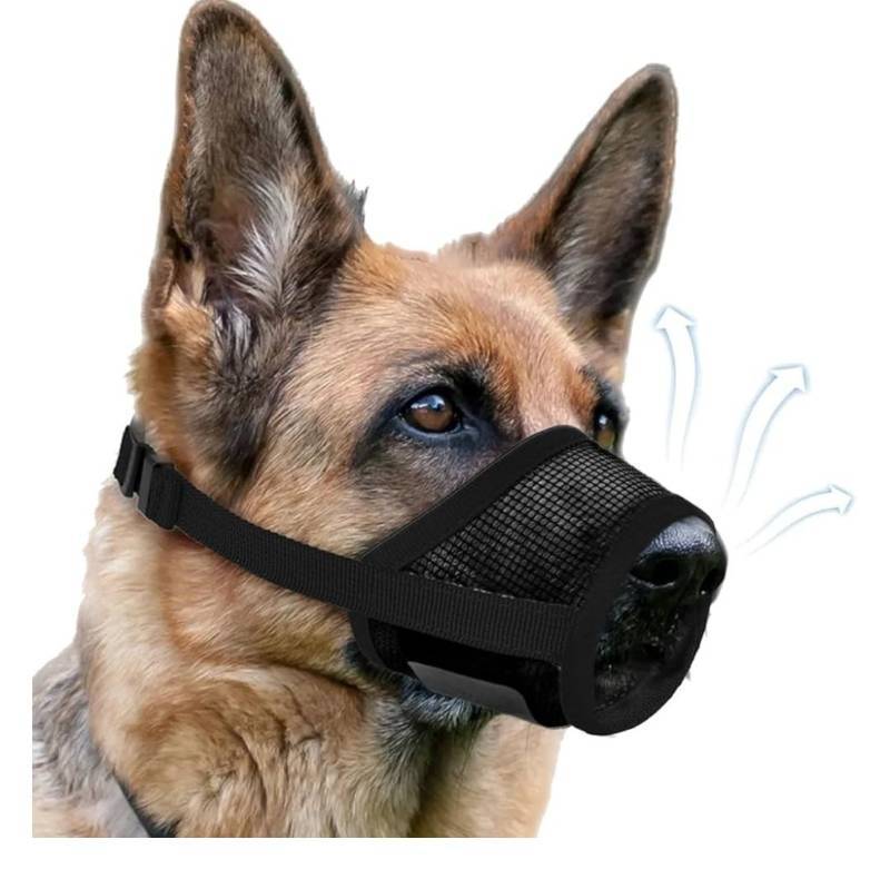 lot 72695 image: Dog Muzzle, Soft Air Mesh Muzzles for Medium Sized Dogs, Breathable Dog Mussels for Scavenging Biting Licking & Barking, Adjustable Mouth Guard for Grooming, Allows Panting and Drinking (Black,M) - Retail $8