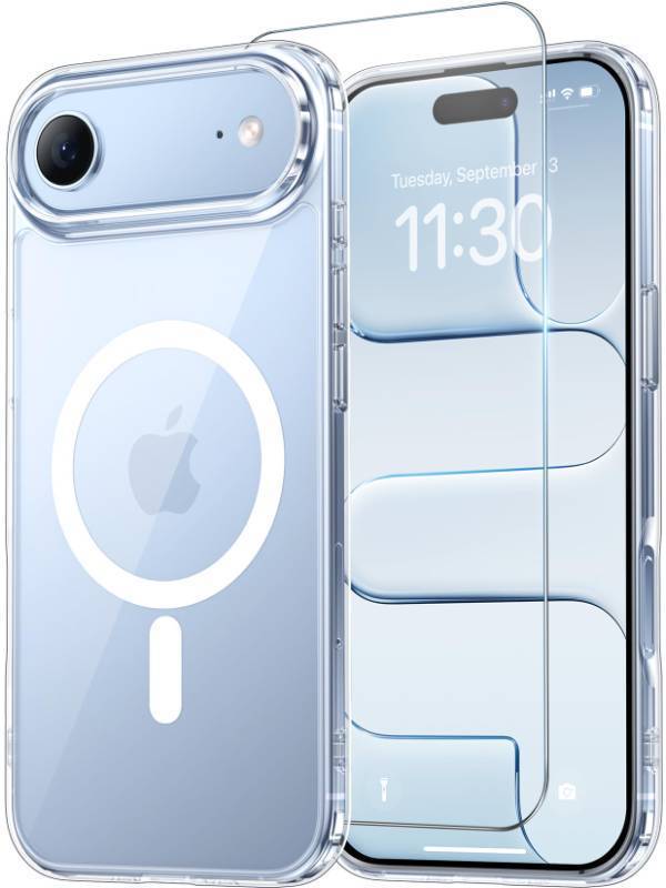 lot 58277 image: Designed for iPhone Air Case Clear, Compatible with Magsafe Screen Protector Anti-Yellowing 17 Ft Military-Grade Protection Shockproof Slim Magnetic Phone Case for 6.5 inch, Transparent (missing screen protector) - Retail $6