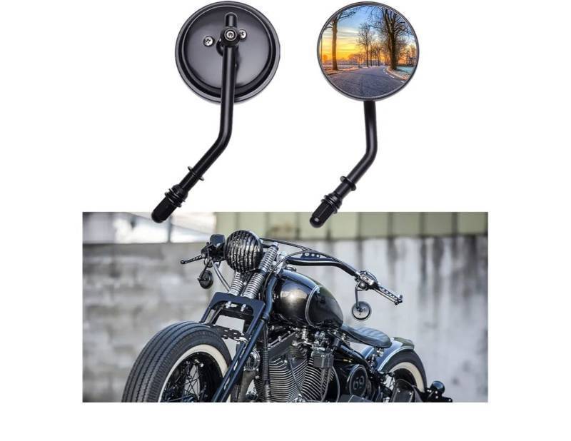 lot 58344 image: 3 Motorcycle Vintage Mirrors Round Rear View Mirror 8mm Black Compatible with Harley Dyna Bobber Softail Chopper Cruiser Cafe Racer Street Electra Glide 1982-2018 - Retail $29
