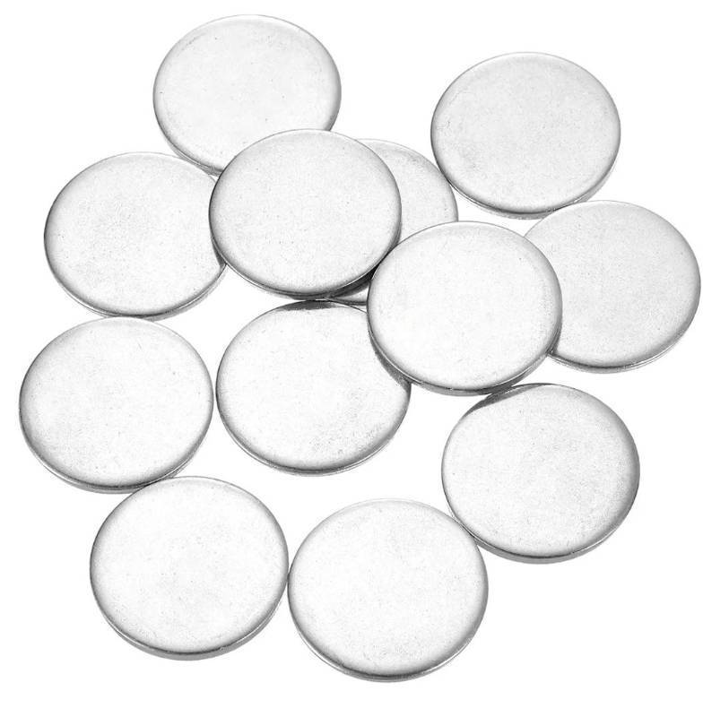 lot 58361 image: uxcell 13Pcs Stainless Steel Disc, 1(25mm) Dia 0.08(2mm) Thick 304 Stainless Steel Flat Round Sheet Blank Round Circle Plate for Crafts Metal Stamping and Jewelry Making - Retail $9