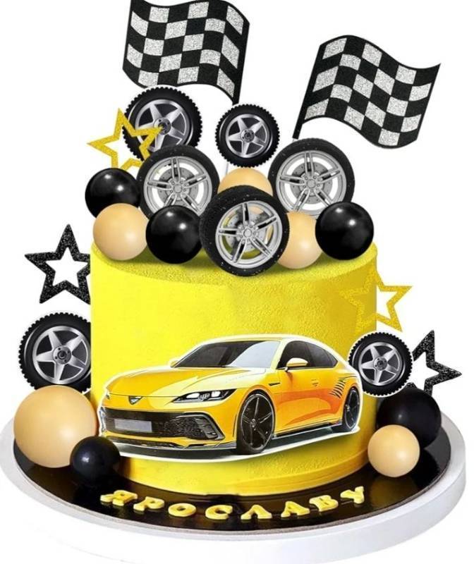 lot 27365 image: 25 PCS Yellow Racing Cake Topper for Birthday Racing Theme Birthday Decorations - Retail $7