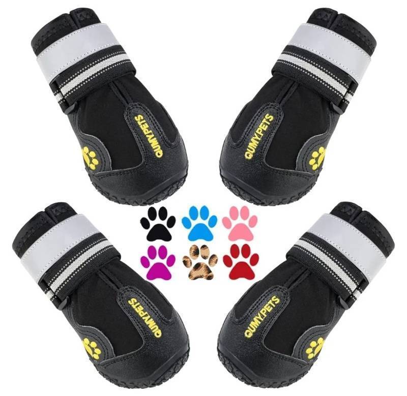 lot 27389 image: Dog Shoes for Large Dogs, Medium Dog Boots & Paw Protectors for Winter Snowy Day, Summer Hot Pavement, Water-Resistant in Rainy Weather, Outdoor Walking, Indoor Hardfloors, Skid-Resistant Sole, Black, Size 6 2.6x3.0(WL) (Pack of 4)