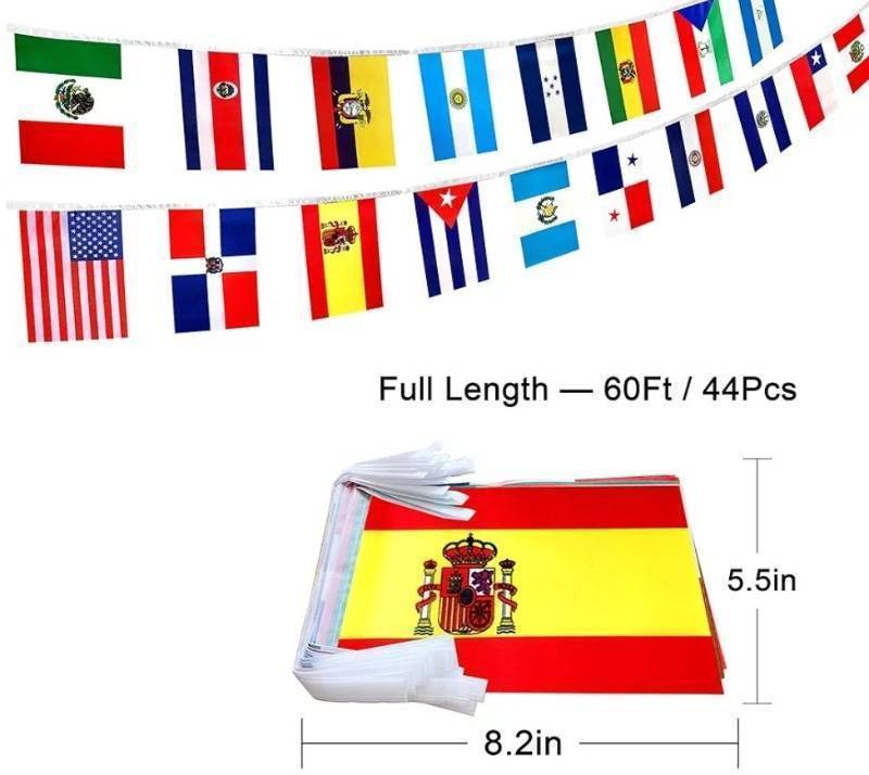 lot 27582 image: 2 Set 22 Spanish Language Speaking Countries Flags Banner String for Classroom Latin American Latino Bunting Flags,60 Feet - Retail $10