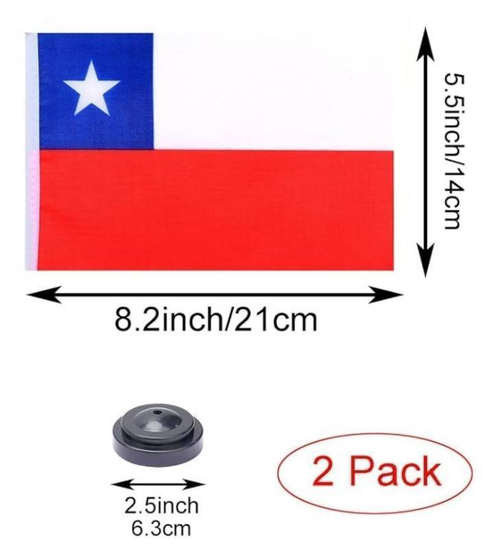 lot 27601 image: 2 Pack Chile Flag Chile Deluxe Desk Flag Set - Mini Small Chilean Table Office Flags with Black Base Classroom Meeting Desktop Decorations(no solid pole) - Retail $9