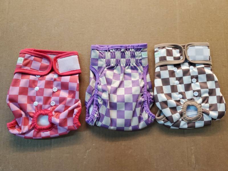 lot 46554 image: Checkered Reusable Cloth Diapers Set of 3 for Medium Dogs  - Retail $30