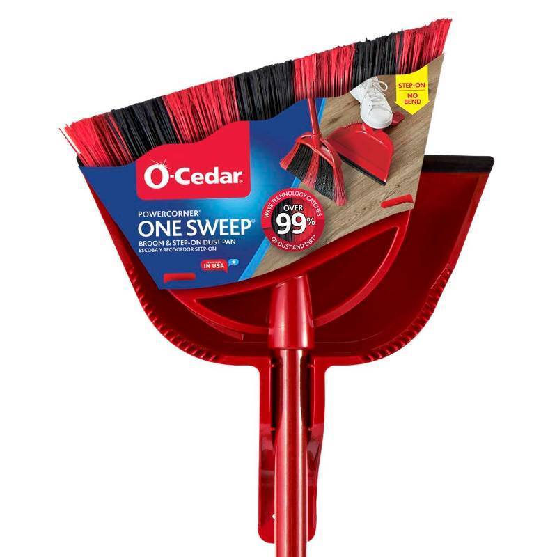 lot 63837 image: O-Cedar One Sweep Broom & Step-On Dustpan Set  Patented Wave Bristles Remove Over 99% of Dirt in One Pass  Lightweight & Quiet for Pet-Friendly Cleaning - Retail $13