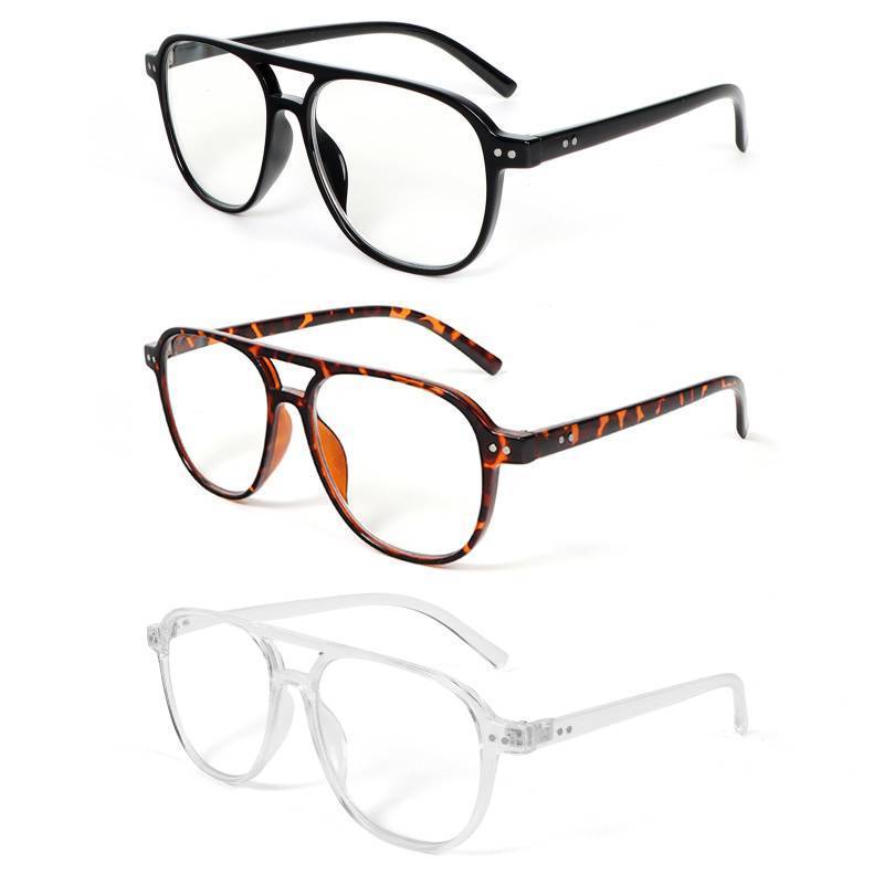 lot 17783 image: 3 Pack Oversized Aviator Reading Glasses for Women Men Stylish Double Bridge Pilot Style Blue Light Blocking Readers, BlackTortoiseTransparent 2.5 - Retail $13