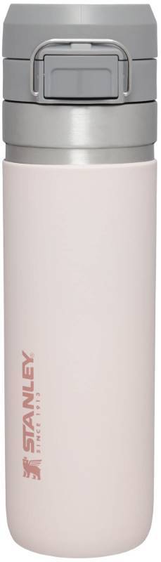 lot 17800 image: Stanley Quick Flip GO Water Bottle 24 oz  Push Button Lid  Leakproof and Packable for Travel and Sports  Insulated Stainless Steel  BPA-Free  Rose Quartz - Retail $25