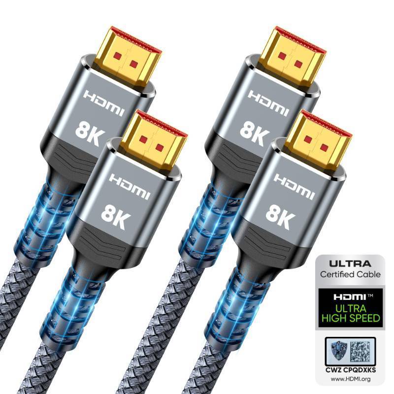 lot 17836 image: 10K 8K HDMI 2.1 Cable 2-Pack 6.6FT, Highwings Certified 48Gbps Ultra High Speed Slim HDMI Cord,Support 4K120Hz 8K60Hz, HDCP 2.2&2.3,eARC, Dynamic HDR,DTSX, Compatible with PS5Blu-rayHDTVRoku TV - Retail $10