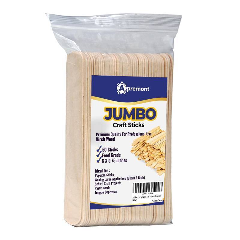 lot 17848 image: 50 Piece 6 Inch Large Jumbo Wooden Craft Sticks, Premium Natural Organic Wood, Waxing, Project, Tongue Depressor, Popsicle, Ice Cream Stick,Woodcraft, Paint Stirrer, Art and Craft - Retail $4