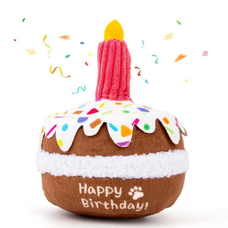 lot 17864 image: Dog Birthday Toy, Birthday Cake Toys for Puppy Gifts, Squeaky Plush Dog Toys - Retail $10