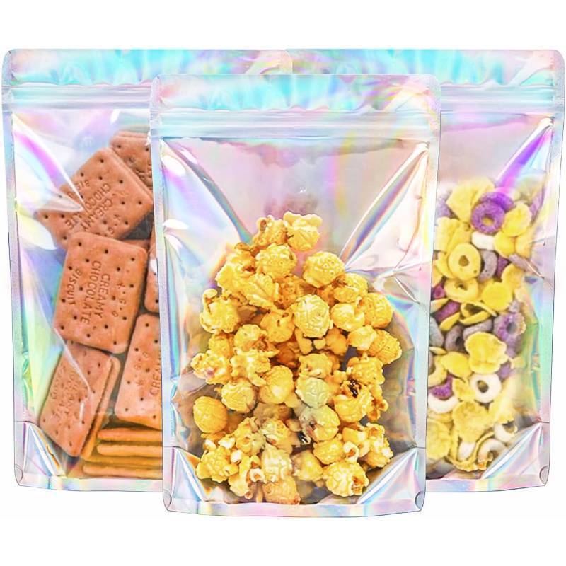 lot 17893 image: Stand Up Holographic Mylar Bags Resealable Zipper Bags for Small Business Packaging Supplies(100PACK, 6x9IN) - Retail $17
