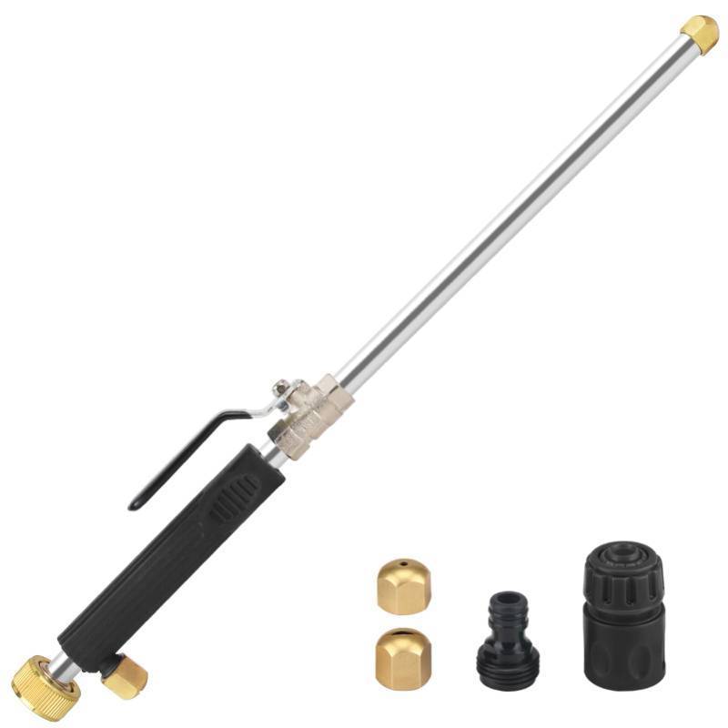 lot 17916 image: Jet Nozzle for Garden Hose, High Pressure Washer Hose Nozzle, Power Washer Wand with 2 Different Nozzles and Hose Quick Connectors for Car Washing, Garden Cleaning, Patio (Black) - Retail $34