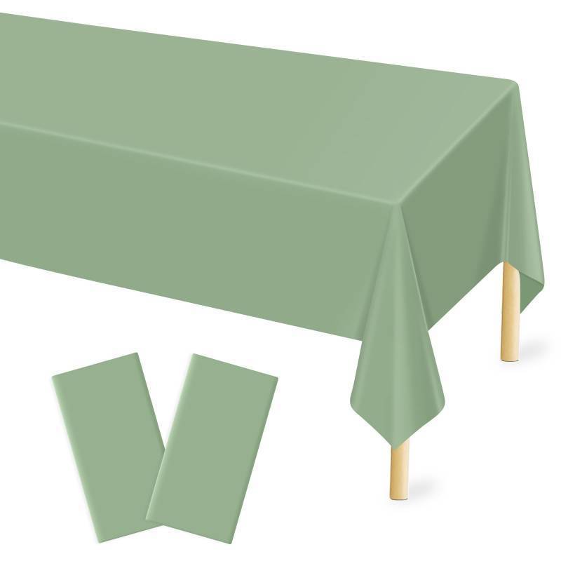 lot 17944 image: 2 Pcs Sage Green Tablecloth Plastic 54 �108 Inches Rectangle Sage Green Tablecloth Disposable Plastic Waterproof Table Cover for Outdoor Picnic, Kitchen, Holiday Birthday Wedding Baby Shower Party - Retail $4