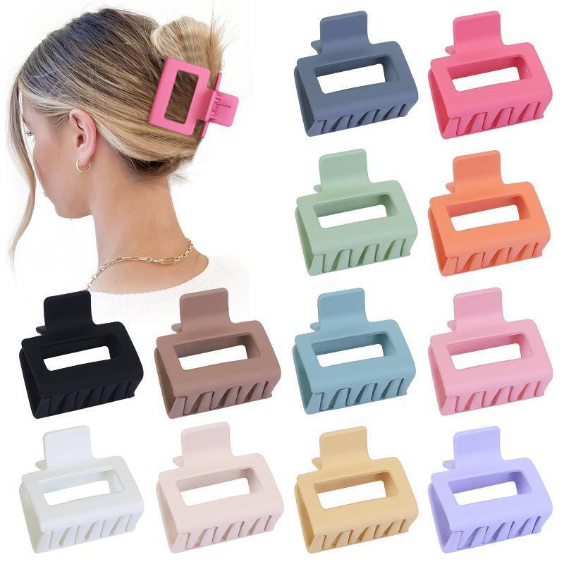 lot 17999 image: 2 Inch Medium Hair Claw Clips 12 Pcs Square Hair Clips for Thin Hair Matte Nonslip Acrylic Banana Jaw Clips Bulk Hair Accessories for women and Girls - Colorful - Retail $9