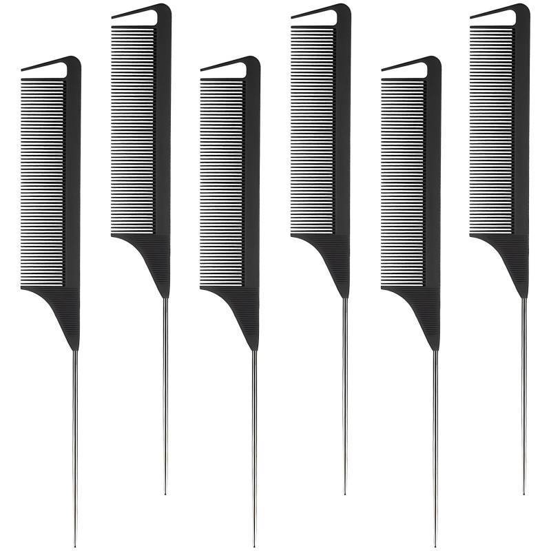 lot 18001 image: 6PCS Fine Tooth Metal Hair Parting Detangling Combs Set for Women, Girls (Black) - Retail $5