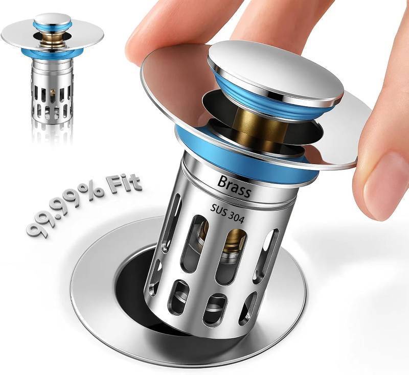 lot 18017 image: Bathroom Sink Stopper, Pop Up Drain Strainer for Bathroom Sink, Sink Plug Hair Catcher, Silent Popper Core wRemovable Filter Basket,Fit 1.052.0Basin (Chrome, 1 Pack) - Retail $9