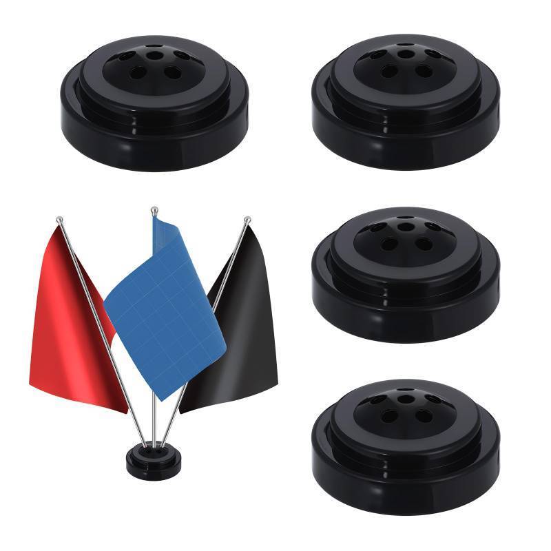 lot 18067 image: 6 Hole Desk Flag Holder, 3 Pack Black Desktop Base Flag Stand Six Hole Black Base Plastic Desk Bases Classroom Flags Holder for Small Stick Desks Flags Office Table (Black) - Retail $10