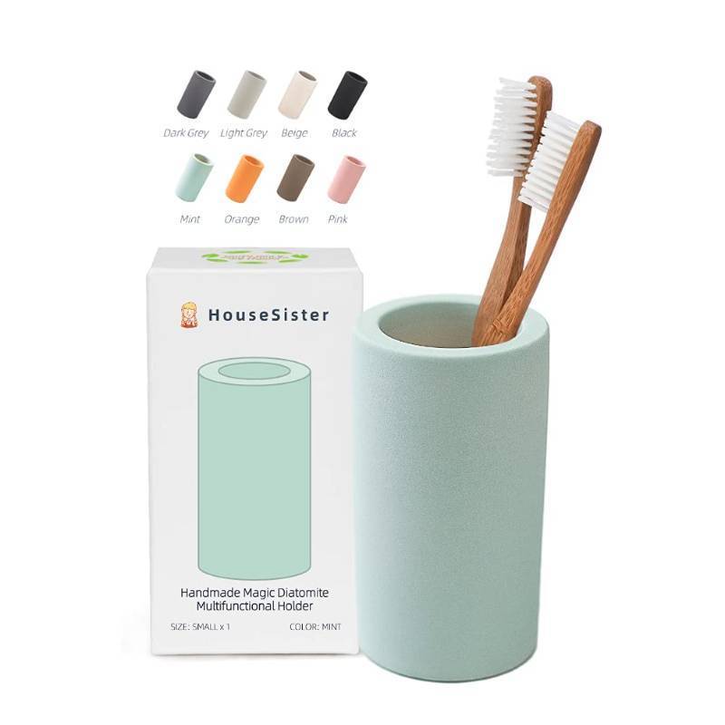 lot 28316 image: Fast-Drying Diatomite Toothbrush Holder - Bathroom Countertop Organizer Stand for Toothpaste, Makeup Brushes, Razors & Accessories (Mint Green) - Retail $13
